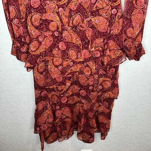 NWT Saloni Isa Ruffle Dress in Ruby Paisley Size 2 Revolve - Picture 5 of 14